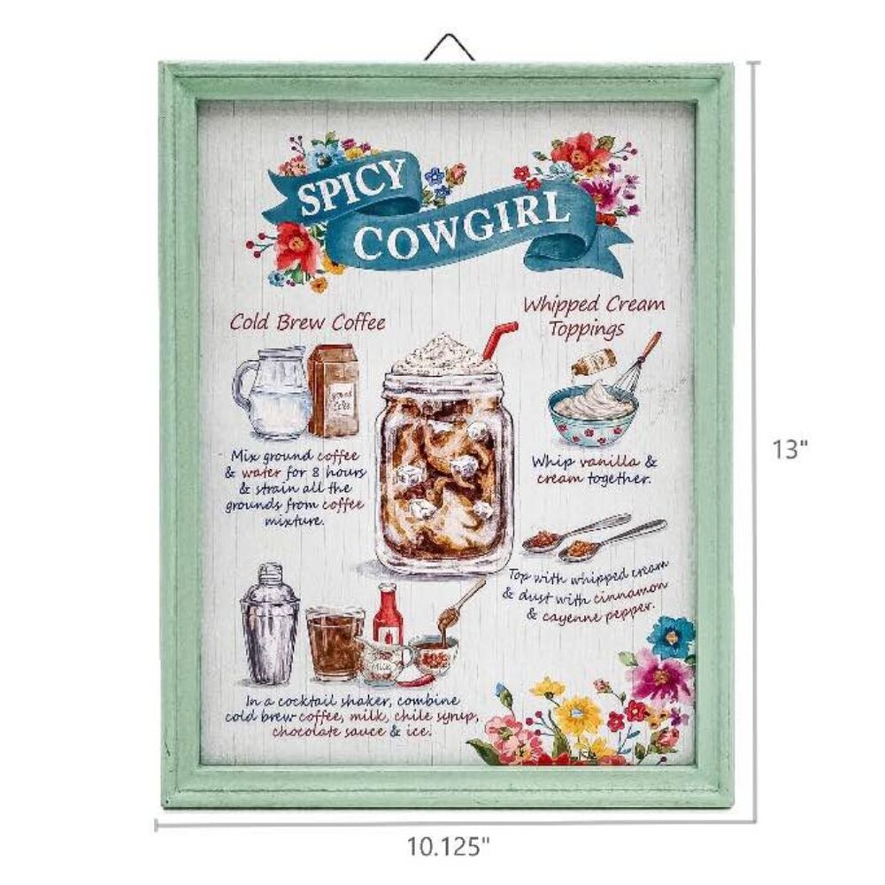 Pioneer Woman Painted Recipe Wall Decor Sign 10"x13" Spicy Cowgirl Green New